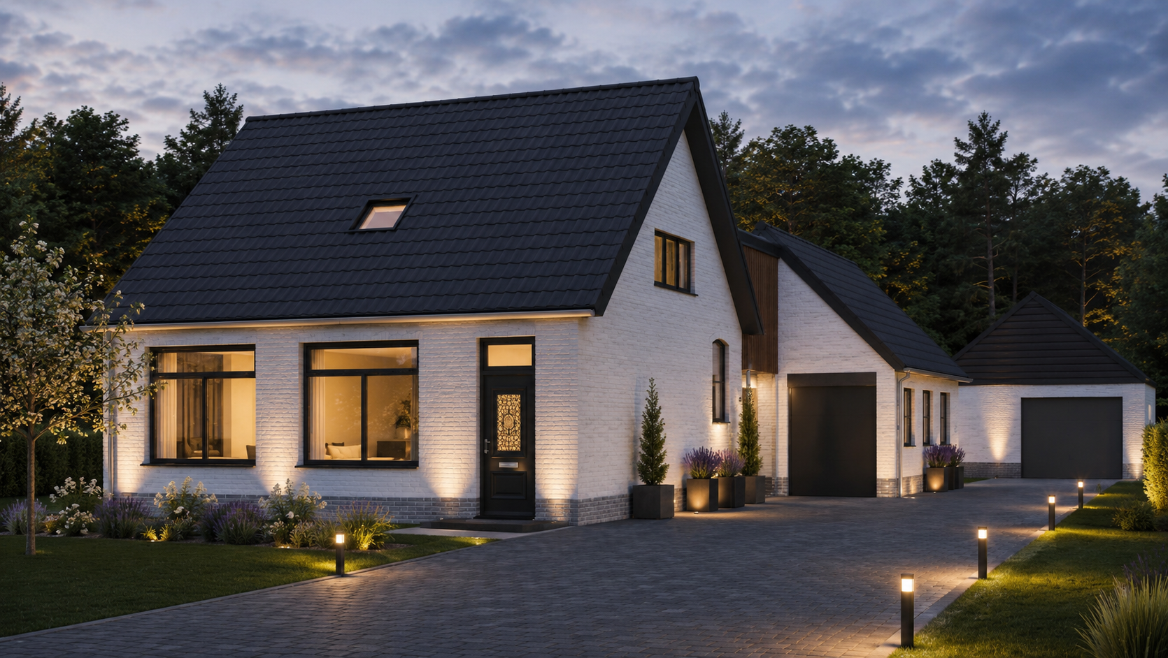 Gemoderniseerd woonhuis bij schemering