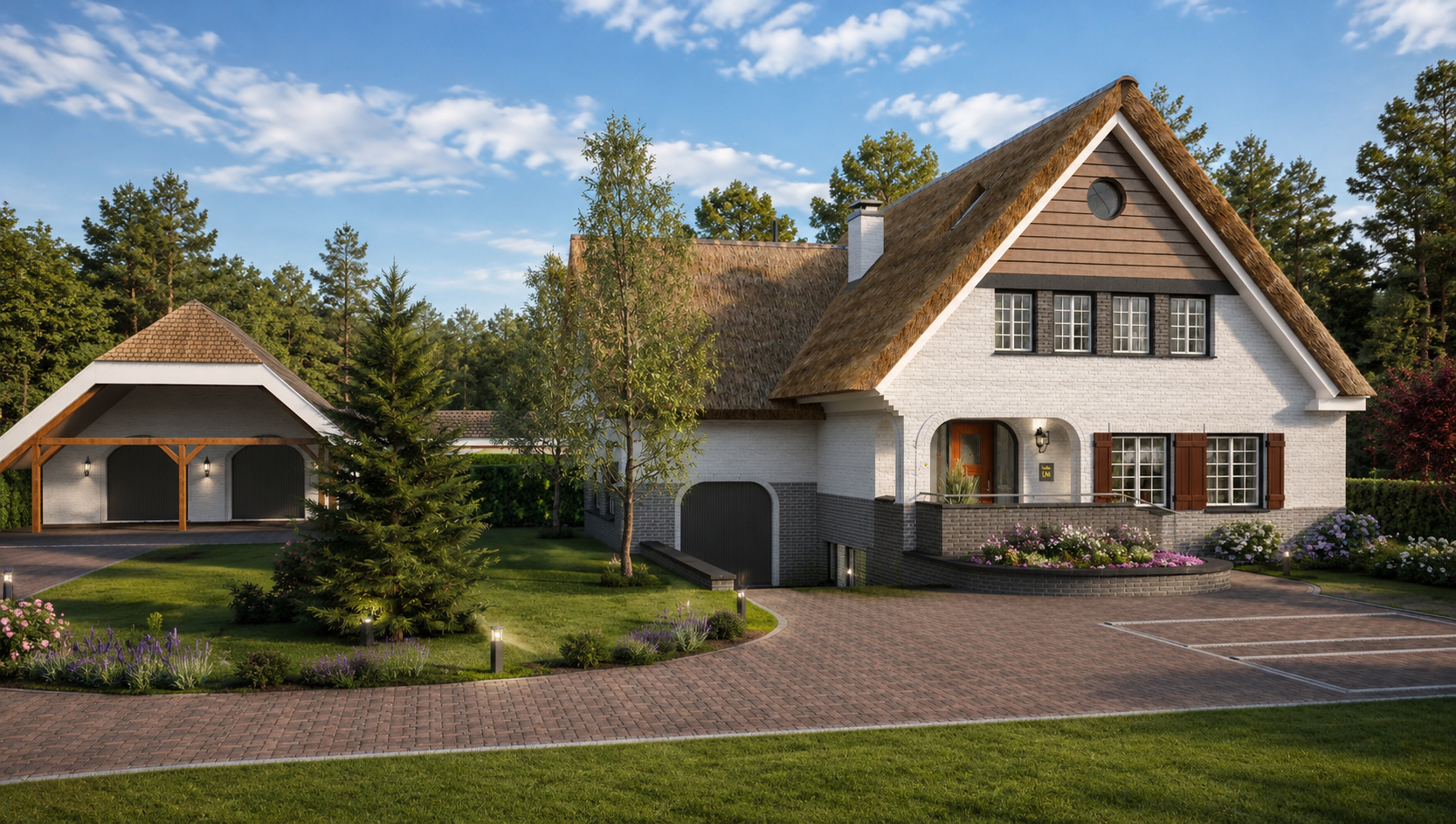 Rietgedekte witte split-levelvilla
